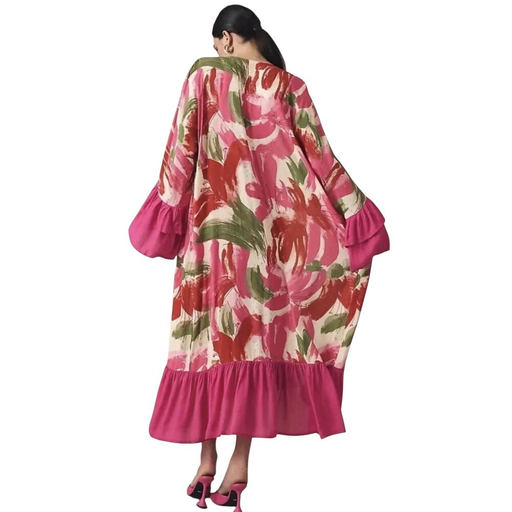 Anthropologie Bel Kazan Floral Kaftan Kimono Maxi Duster Ruffles Bell Sleeve OS - Picture 5 of 15